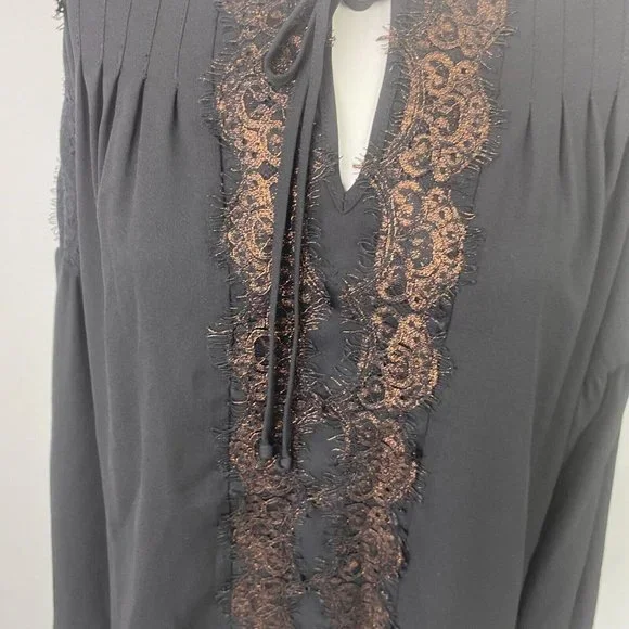 BNWT Piper Size 8 Women's Top Blouse Black Gold Lace Long Sleeve - Picture 3 of 11